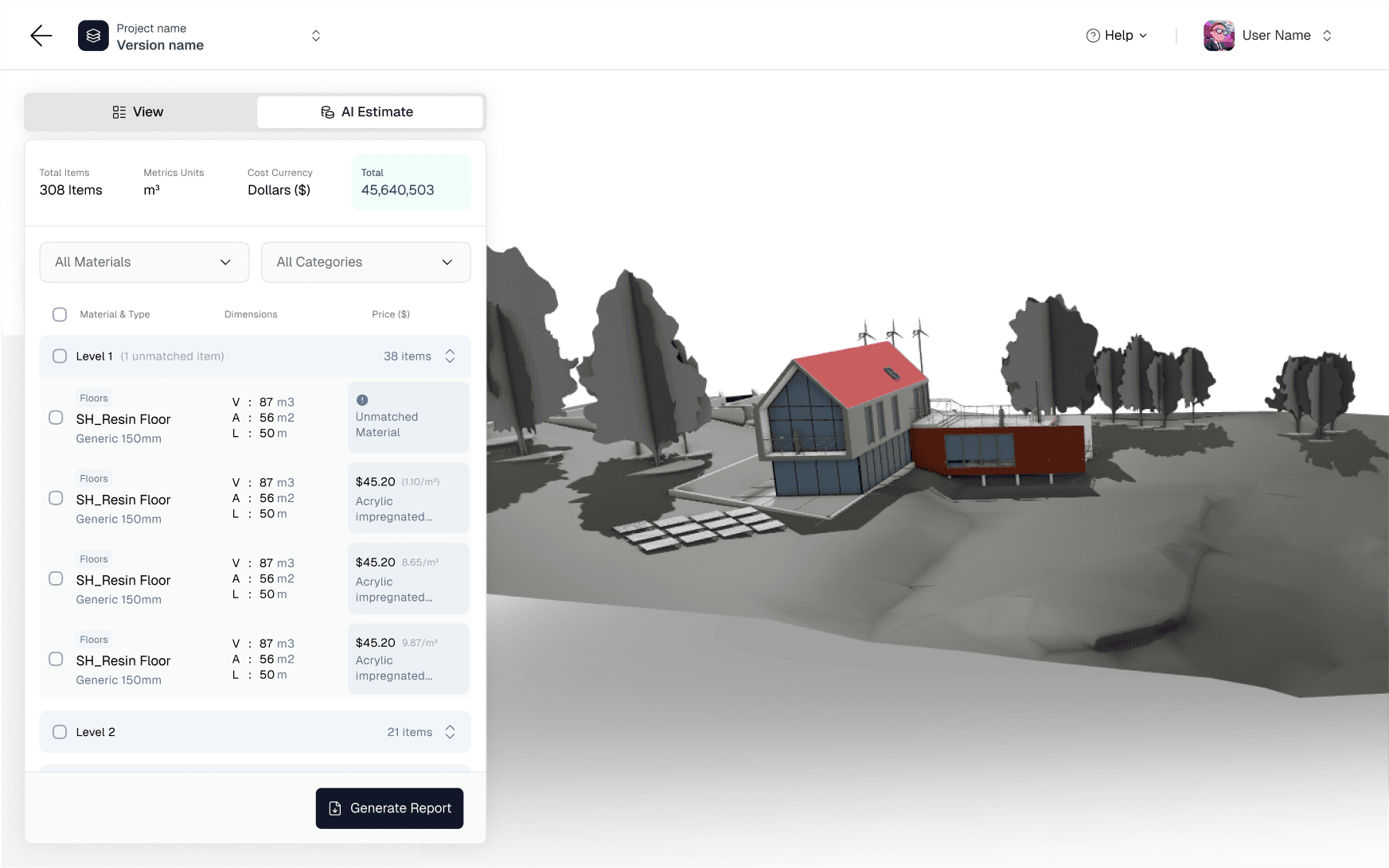 Construction project 3D visualization interface